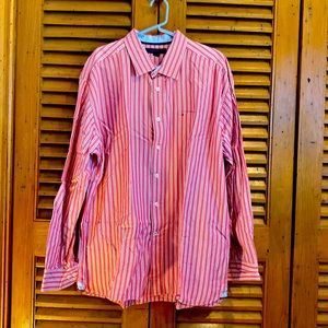 Men’s XL - Tommy Hilfiger - Red+White Striped Long Sleeve Shirt - Gently Worn